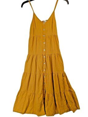 4Our Dreamers Dress Women sz XS Linen Blend Elastic Back Tiered Boho Cottage